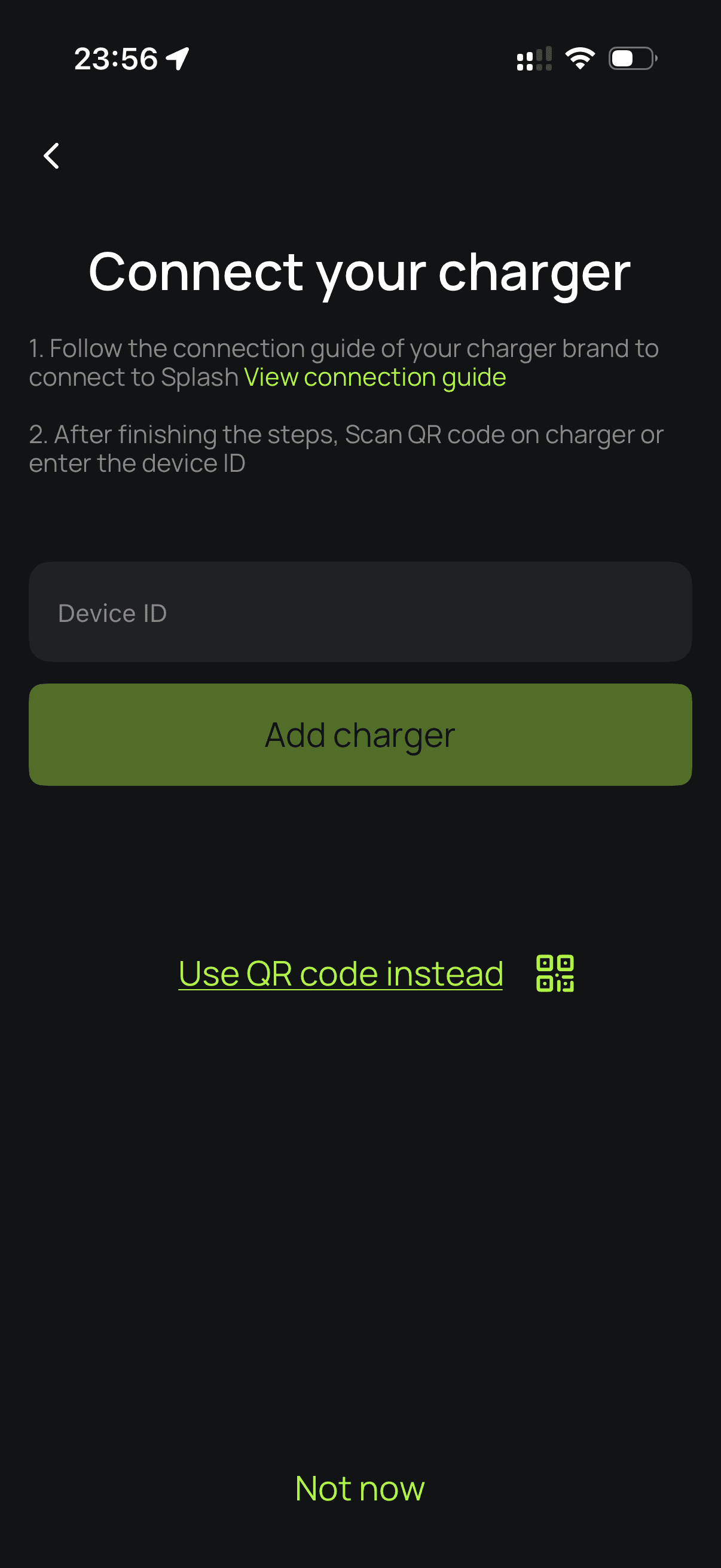 Splash Share, Connect your charger screen with Device ID field