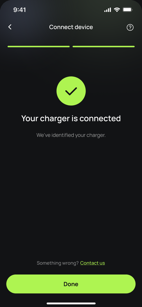 Splash Share, the charger connected confirmation screen