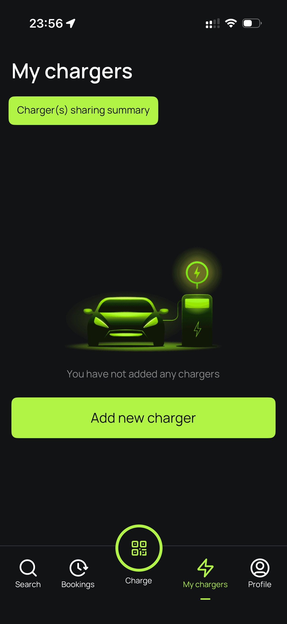 Splash Share, My chargers screen