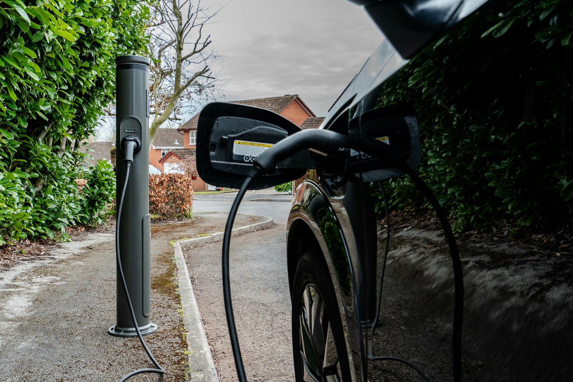 An on-street charge point on a UK residential street.